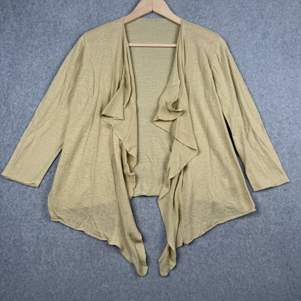 Isda & Co Cardigan Womens Large Tan Linen Blend Draped Open Front Waterfall Boho